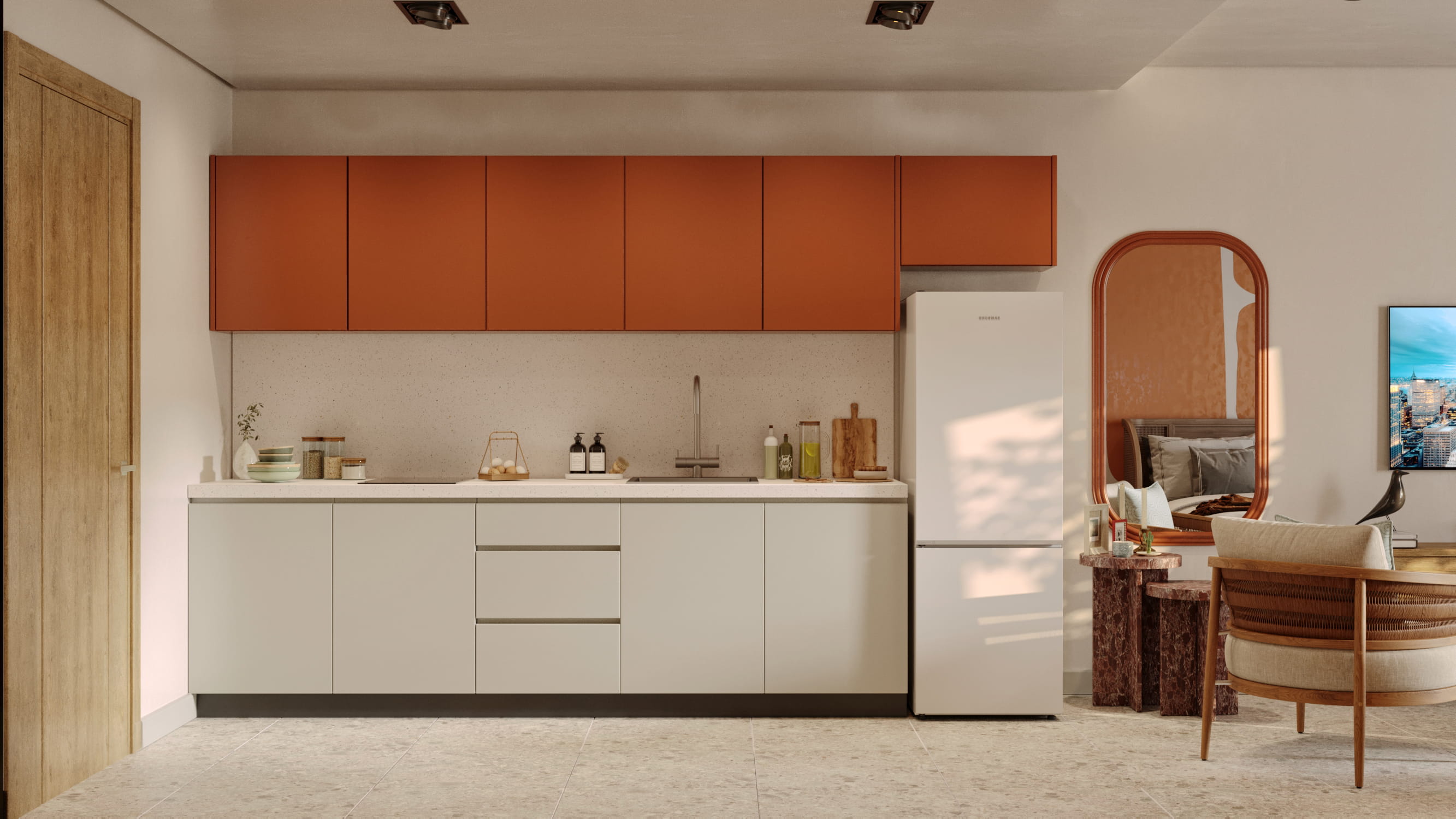 Turuncu detaylı modern mutfak