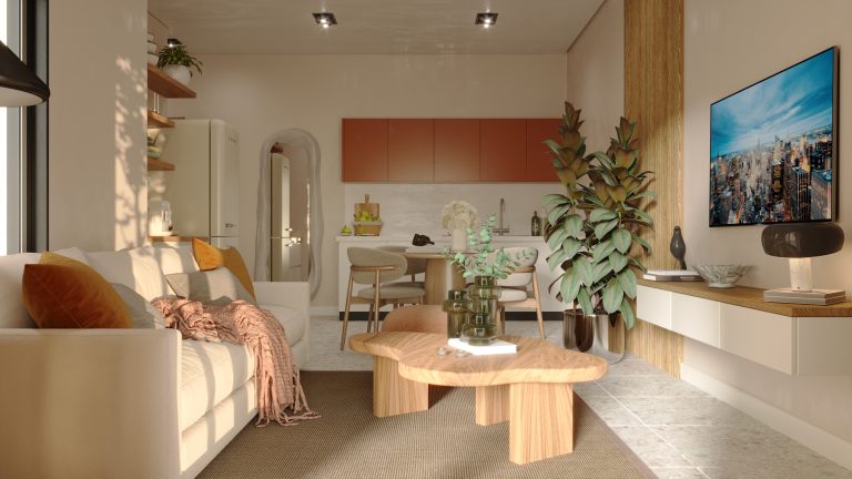 Doğal tonlarda salon kurgusu