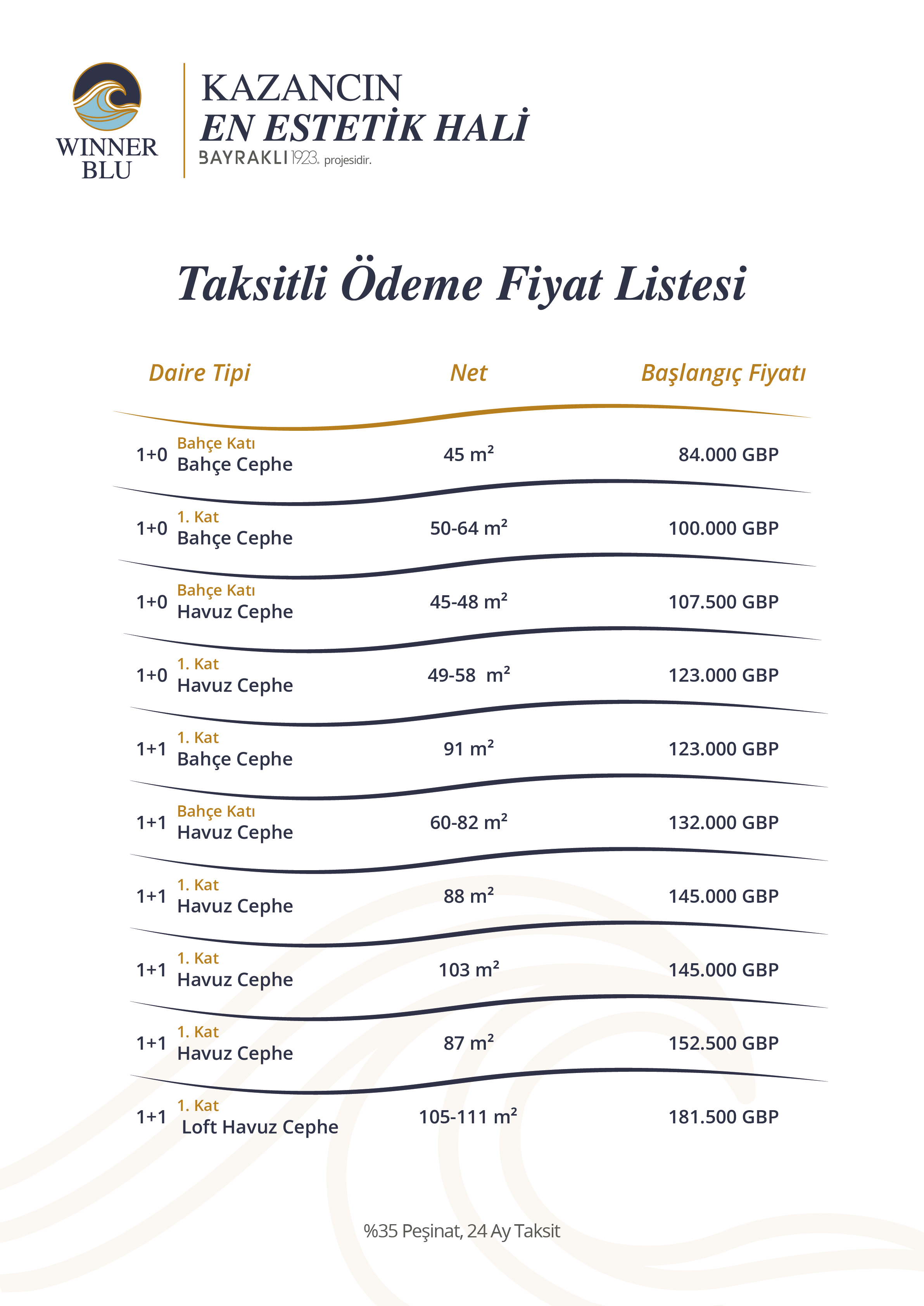 Winner Blu taksitli ödeme fiyat listesi